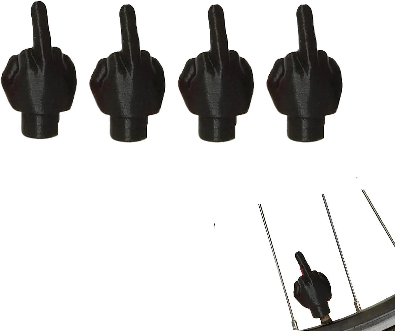 Four latex car tyre valve caps - two black and two skin colour pieces