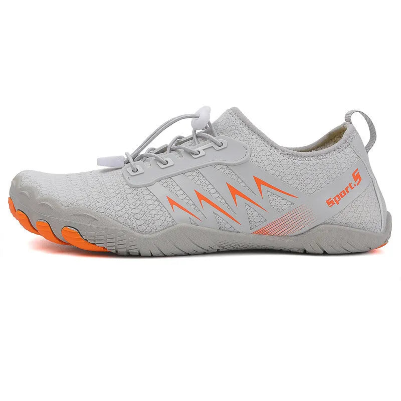 Low-top river tracing shoes with mesh upper in apricot colour on natural rubber sole