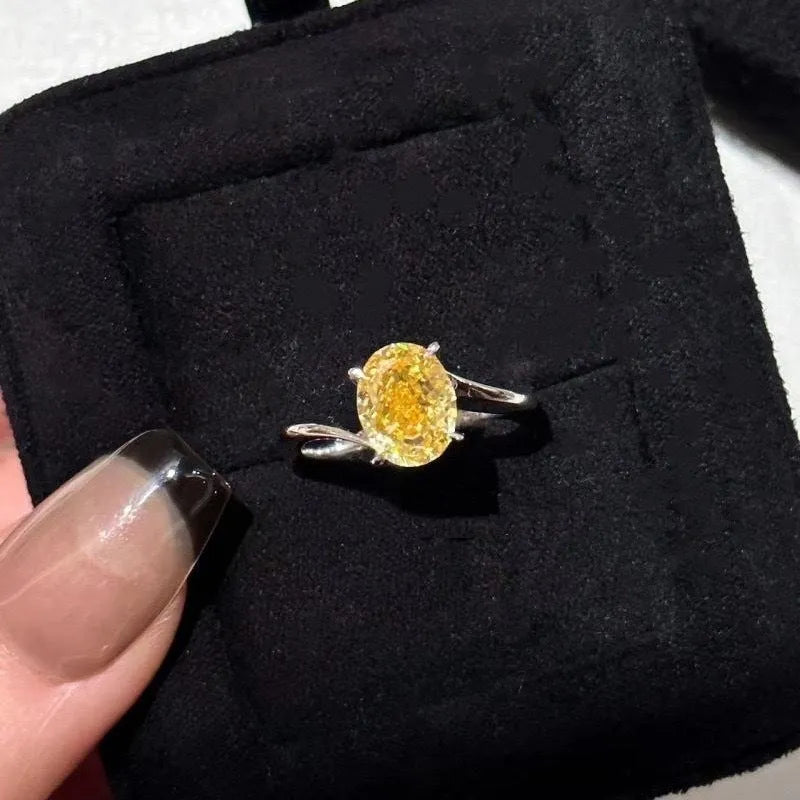 Women's yellow rock sugar crystal ring on copper base with Seiko treatment