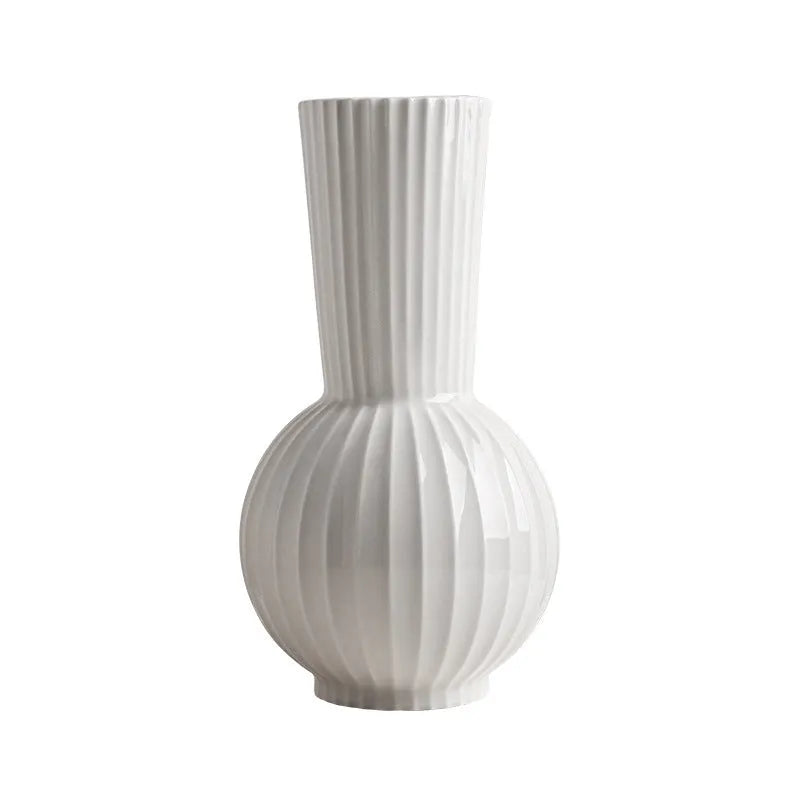 American country style white ceramic ball vase with striped design for table decoration
