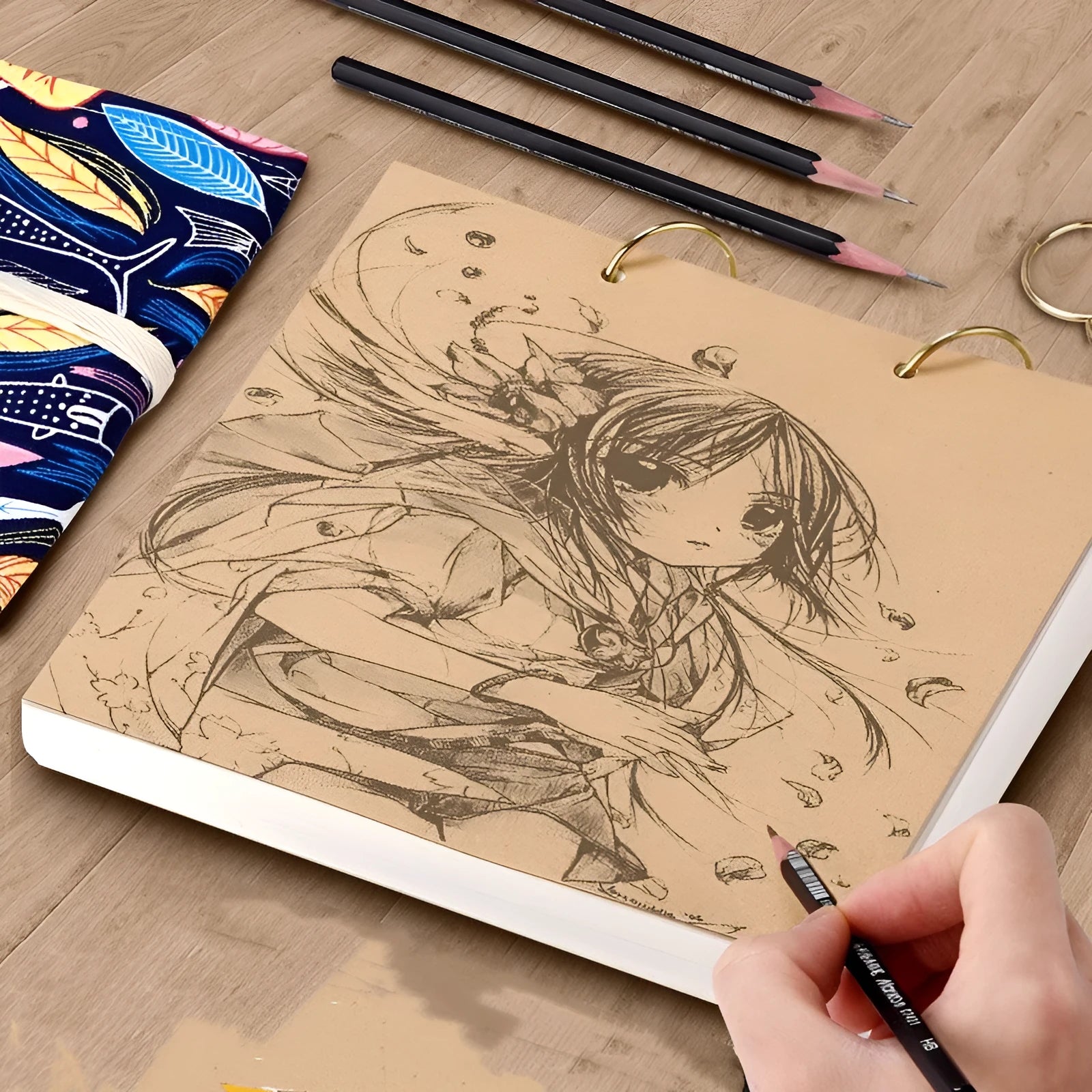 Thickened 8K sketchbook with linen surface for hand-painted markers, showing detachable coil binding