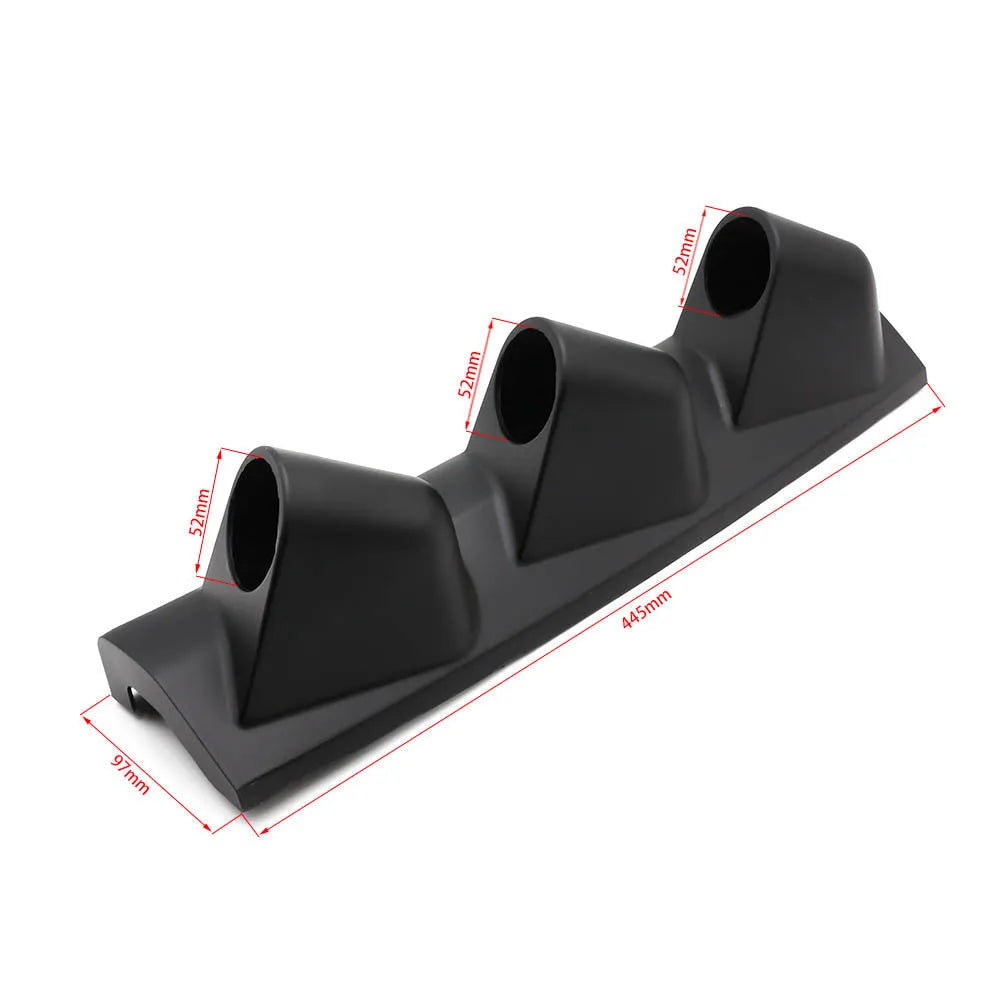 Black three-hole instrument mounting frame for right-hand drive cars with 52mm gauge openings