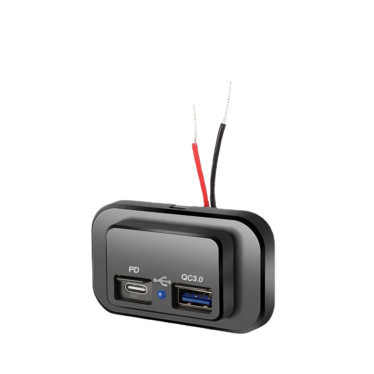 Black QC3.0 fast car charger with TYPE-C interface showing 36W output rating