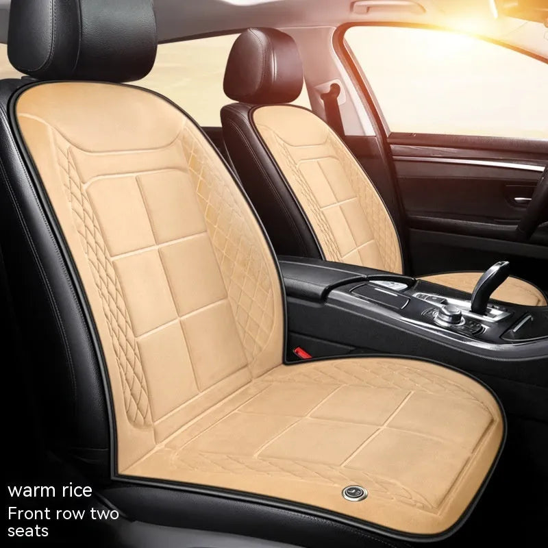 Auto heating cushion for car seats in beige, black, or coffee colours with cotton filler
