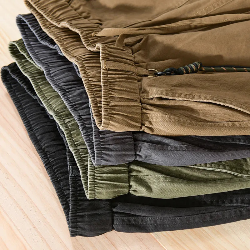Men's cotton overalls with ankle banding and drawstring waist in army green