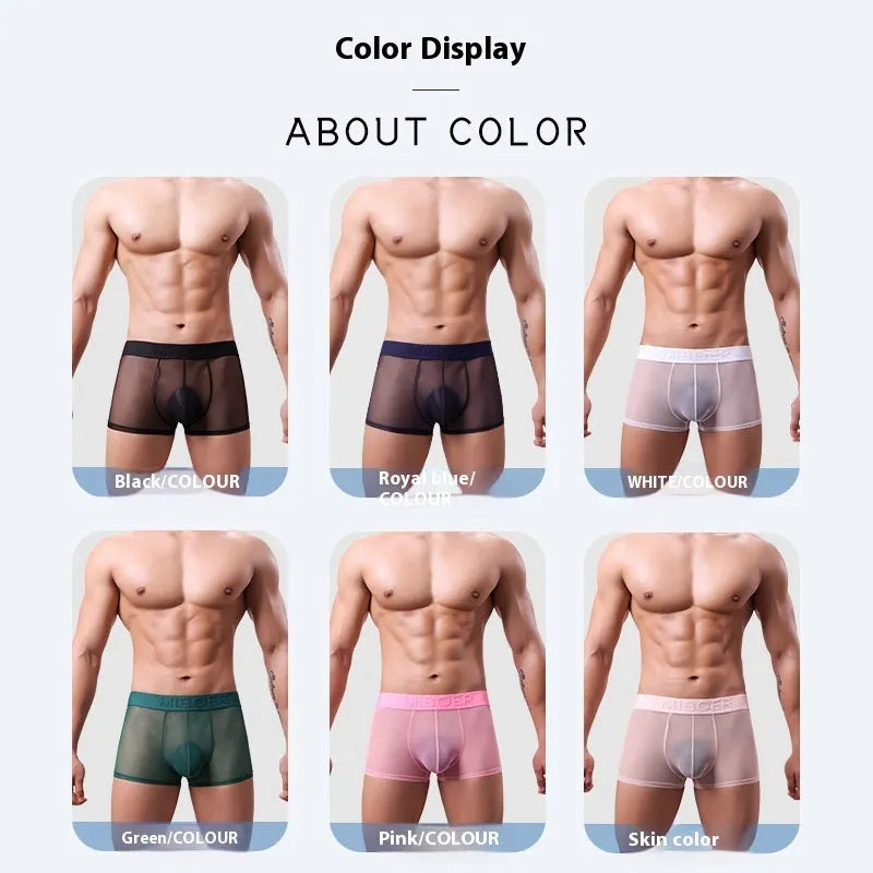 Men's thin breathable boxers in black white blue green pink skin colours