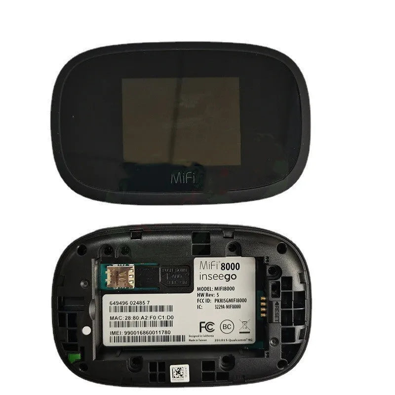 Black portable 4G wireless router with battery and cable for mobile internet access.