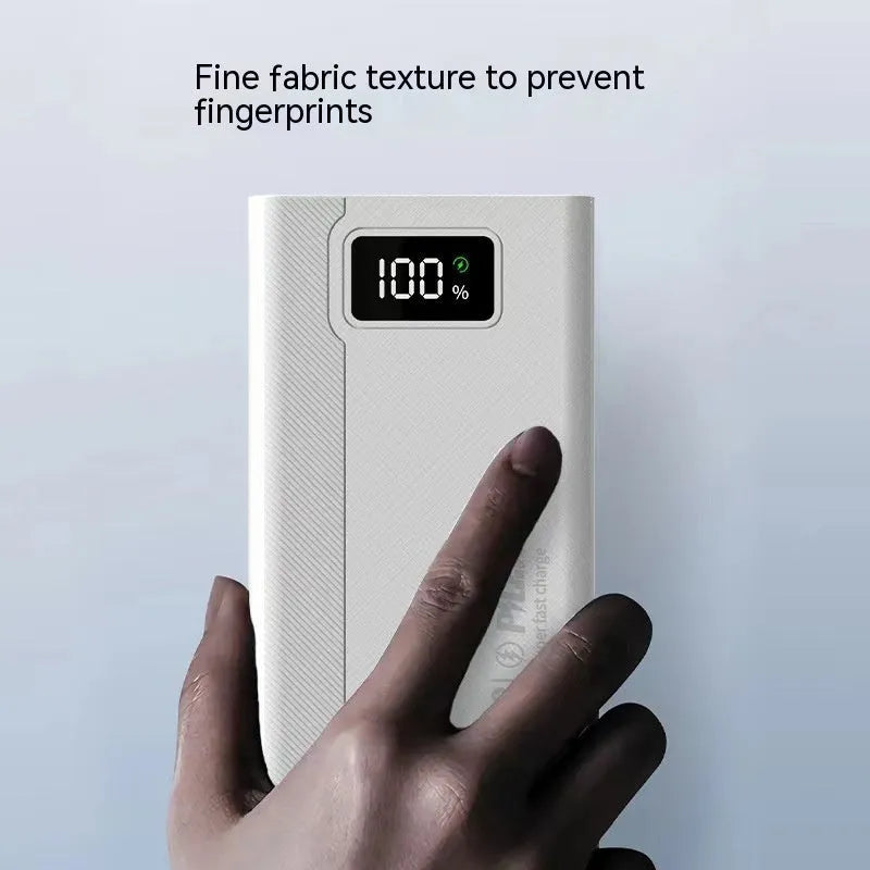 Large capacity power bank in black or white plastic case with dimensions 150×76mm