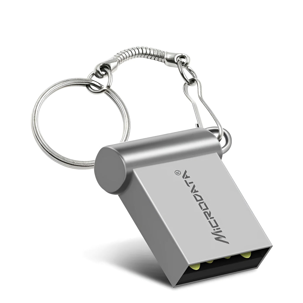 Car-shaped metal USB flash drive on a necklace chain, shown in black colour
