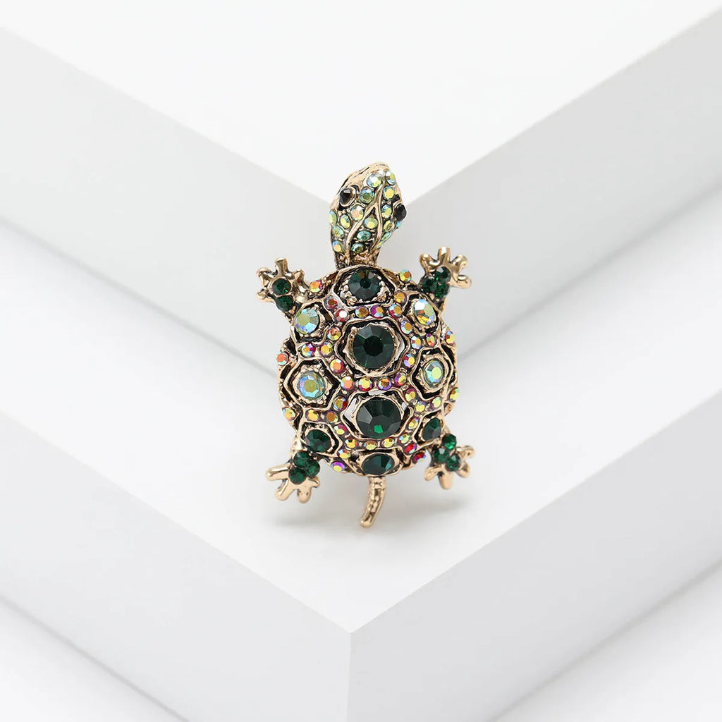 Retro rhinestone turtle brooch in alloy with blue, green, and red colour options