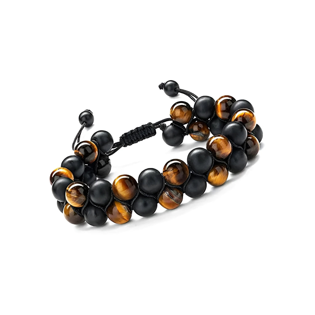 Men's Tiger Eye double-layer woven bracelet with bright magnets and geometric patterns
