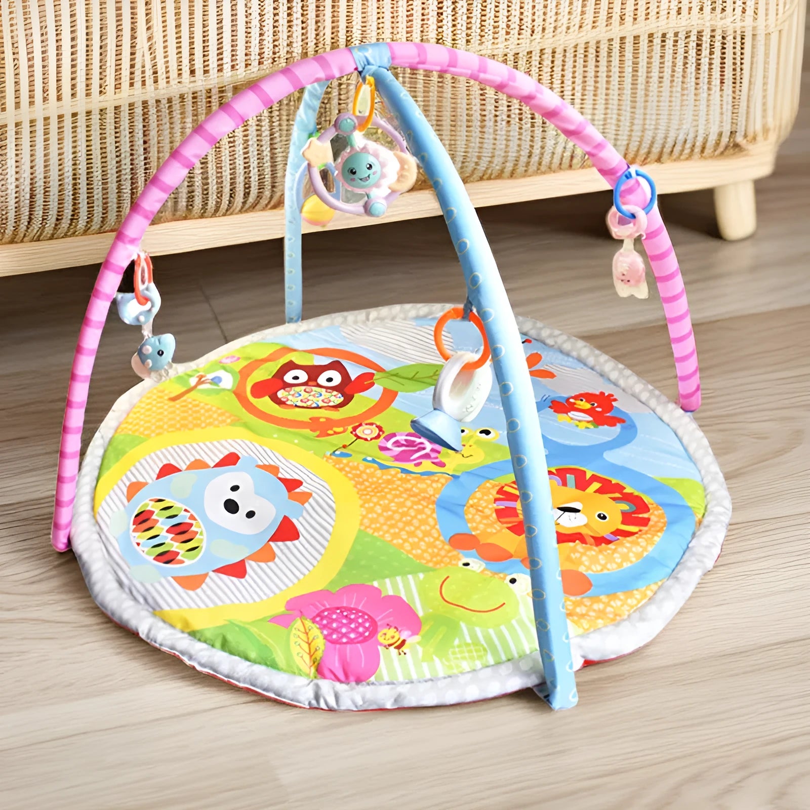 Velvet baby gymnastic rack game blanket with animal design for grasping ability training
