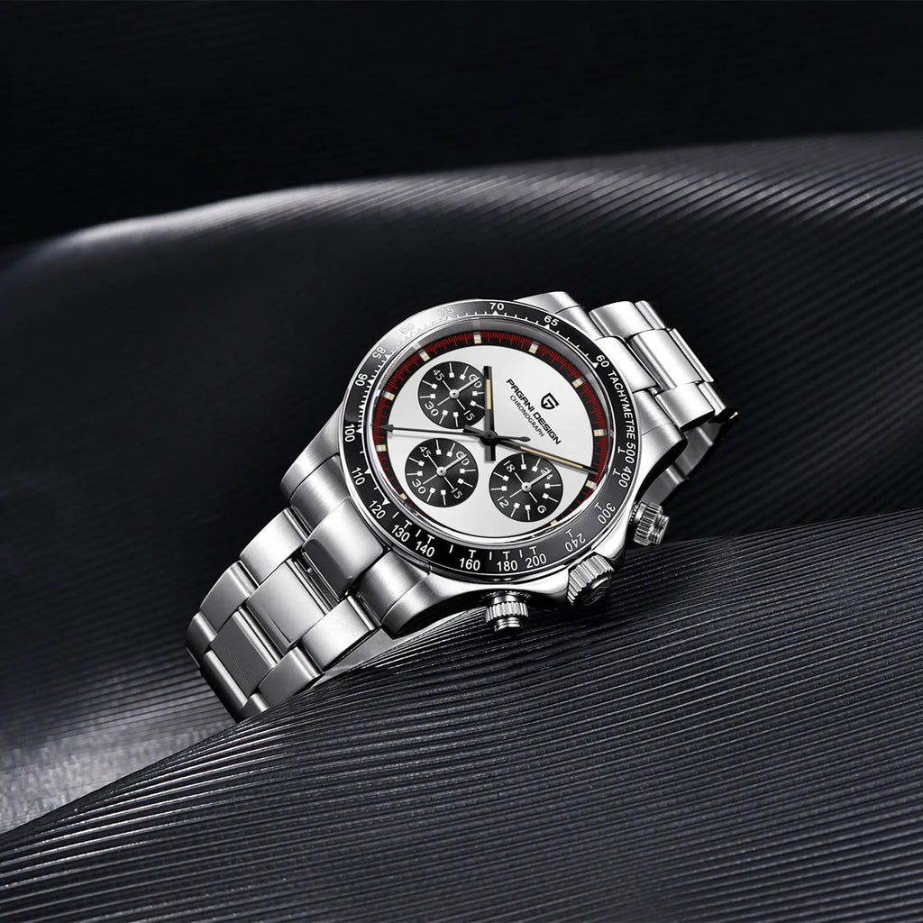 Berjani men's stainless steel quartz chronograph watch with 40mm black dial