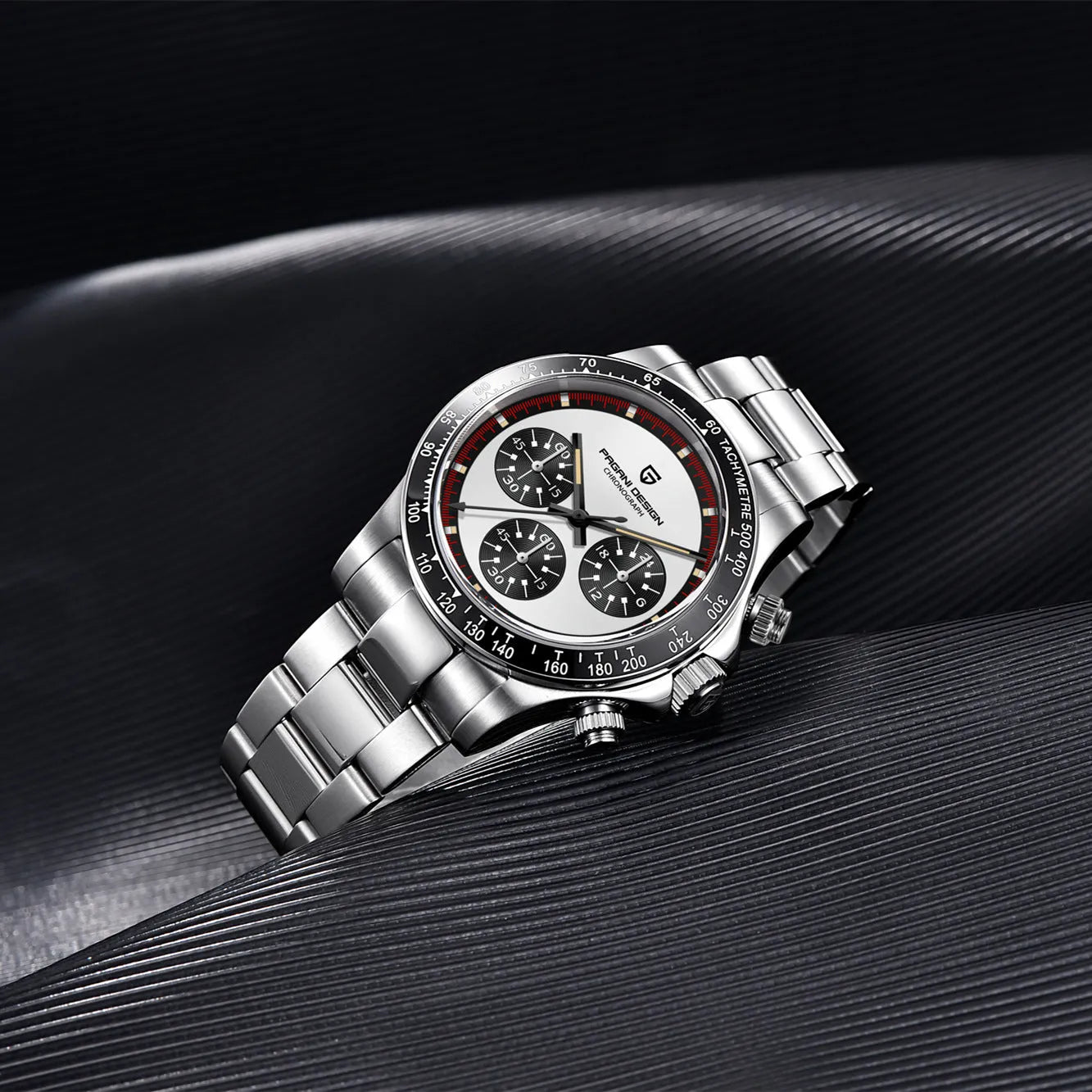 Berjani men's stainless steel quartz chronograph watch with 40mm black dial