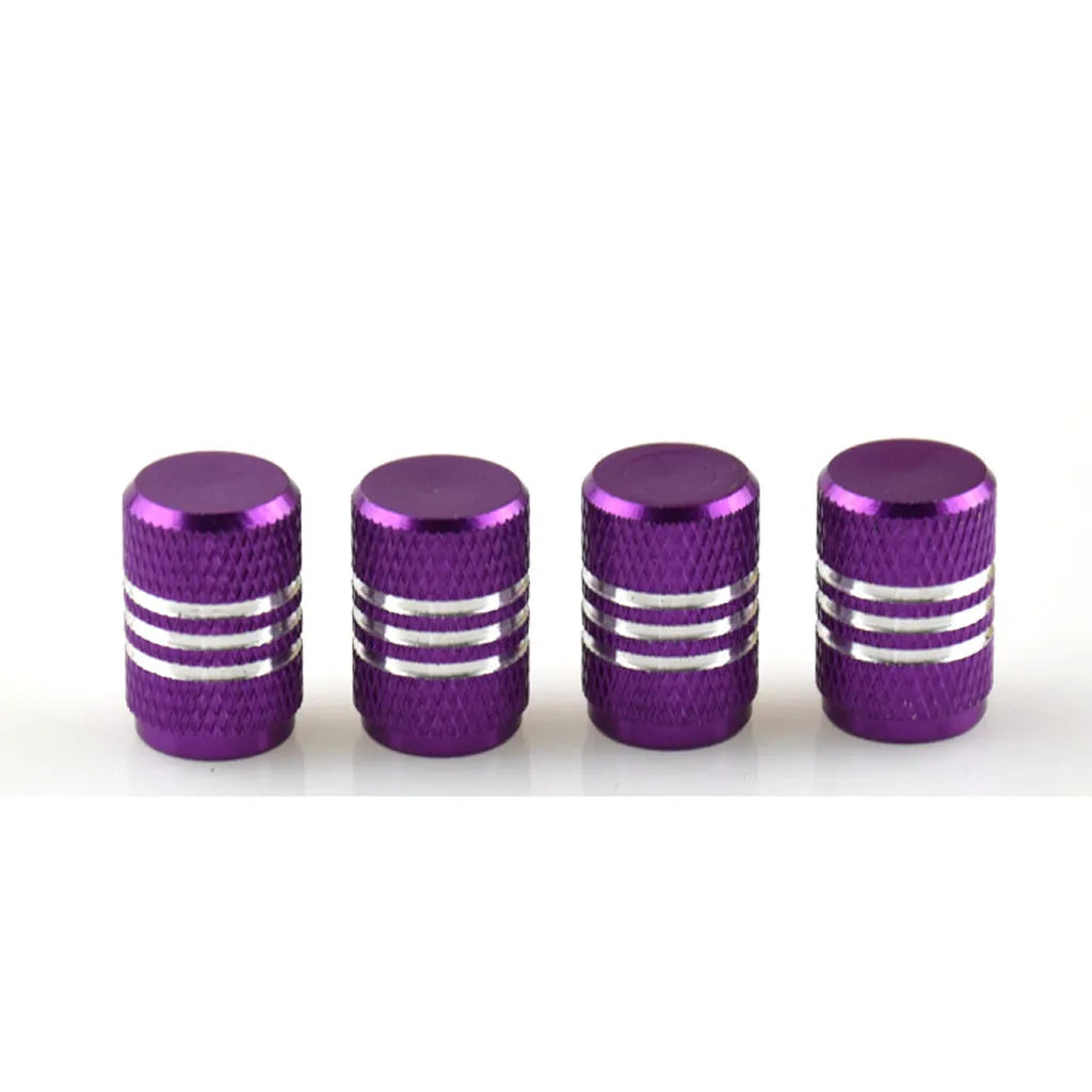 Set of coloured aluminium alloy car tyre valve caps in black, red, blue, gold, silver, green, purple, sky blue, grey, and orange