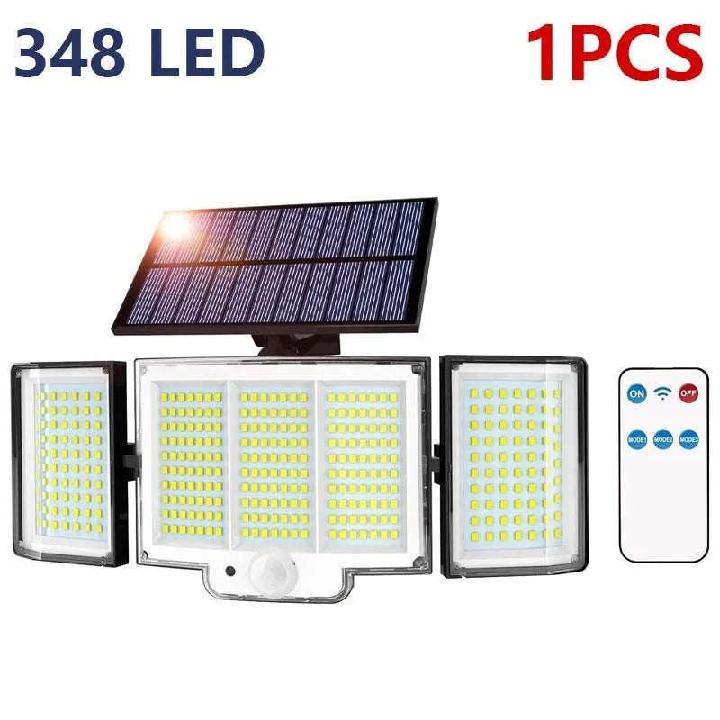 Solar-powered outdoor garden lamp with motion sensor and 180 degree illumination angle