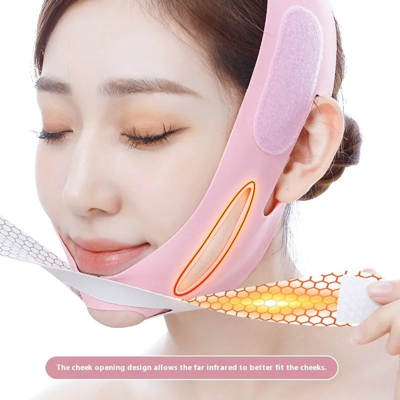 Pink elastic V-shaped face bandage for facial support and contouring applications