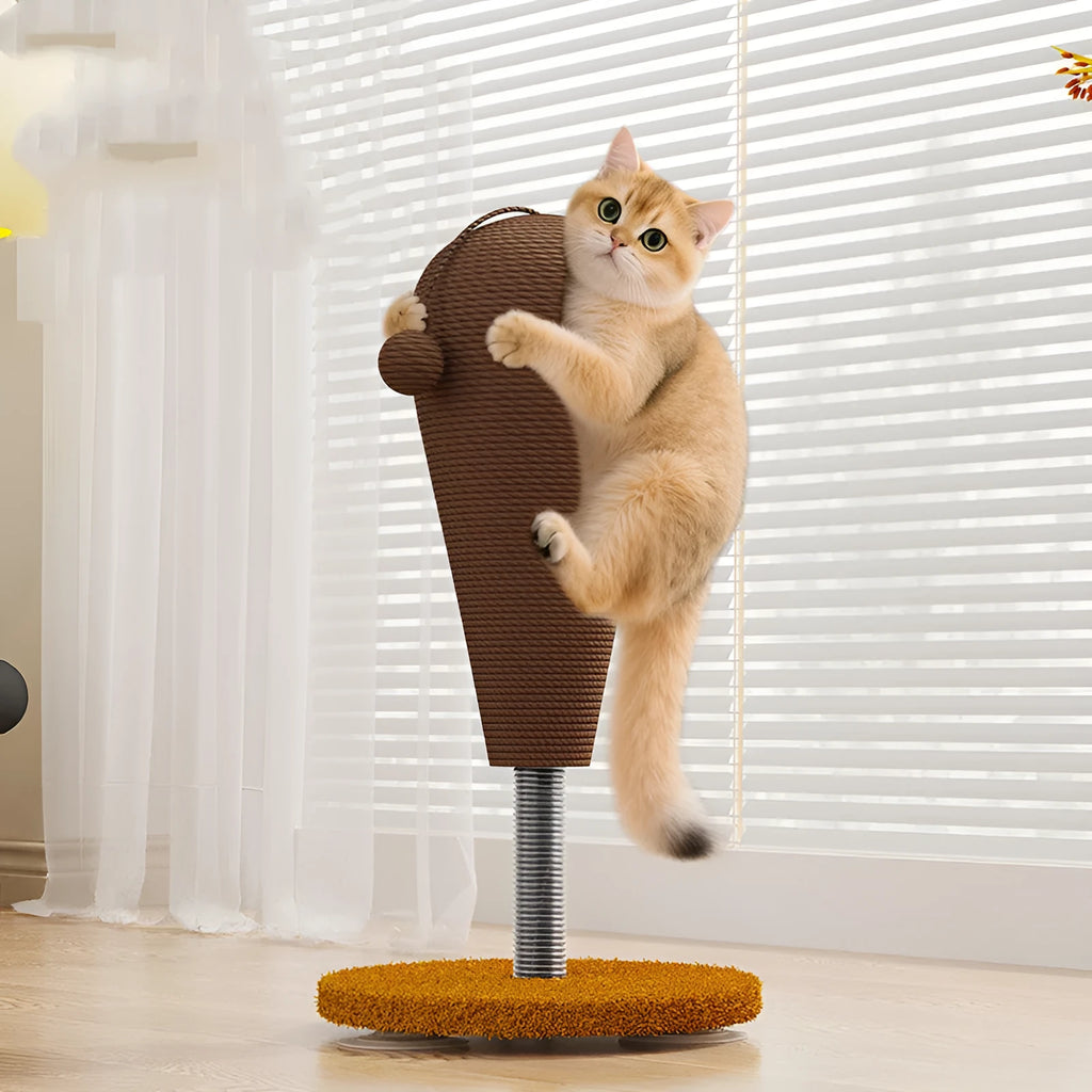 Hemp rope cat scratching board with self-grooming tumbler and cat grasping ball.
