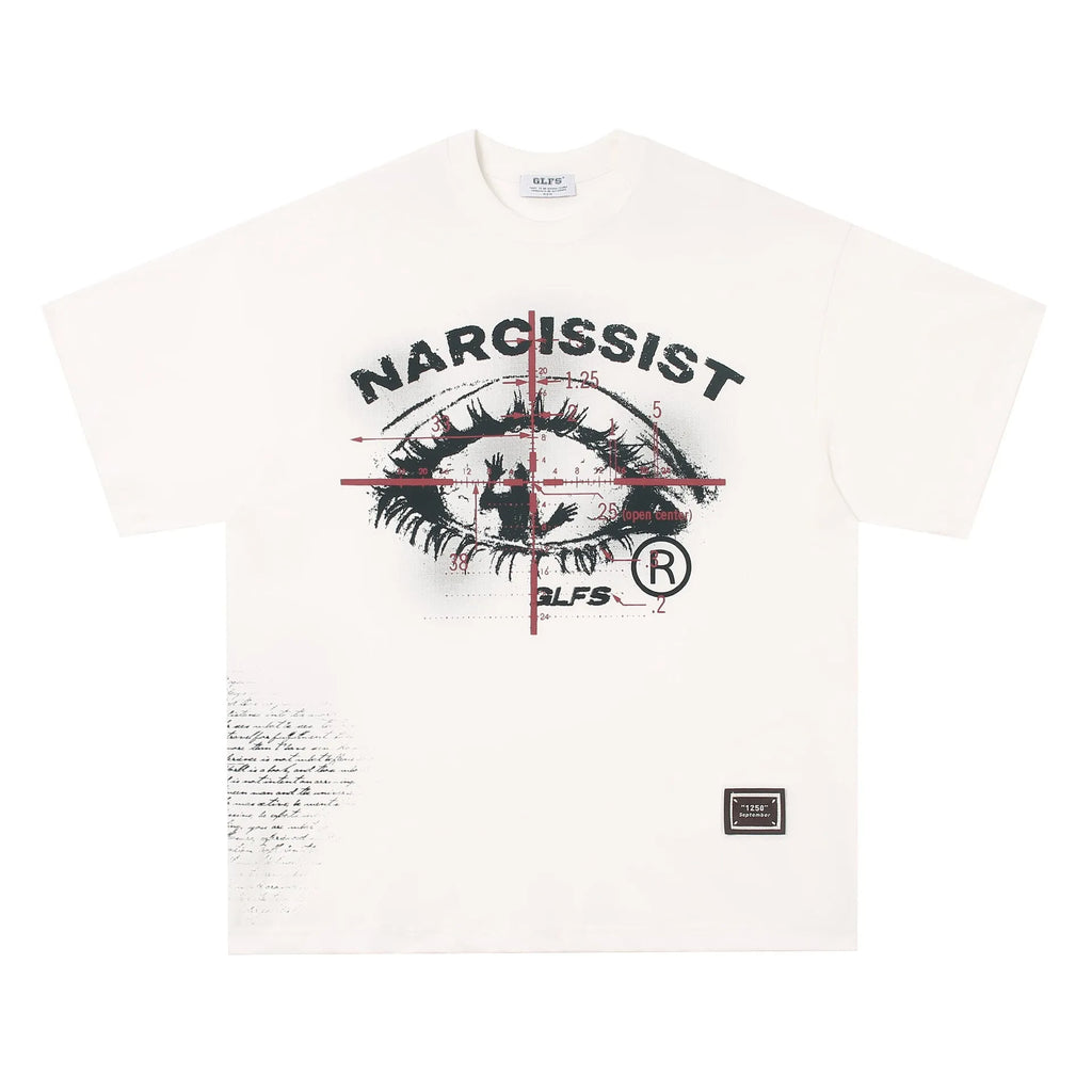 Black and white retro hip hop gothic letter print cotton T-shirt with short sleeves