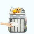 Grey portable baby crib organizer hanging bag with two hooks and compartments