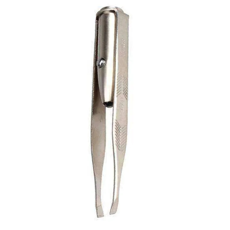Stainless steel LED beauty tweezers with light for eyebrow grooming measuring 8.5cm