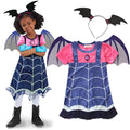 Blue cotton Halloween princess dress for infants aged 1-3 years with short sleeves