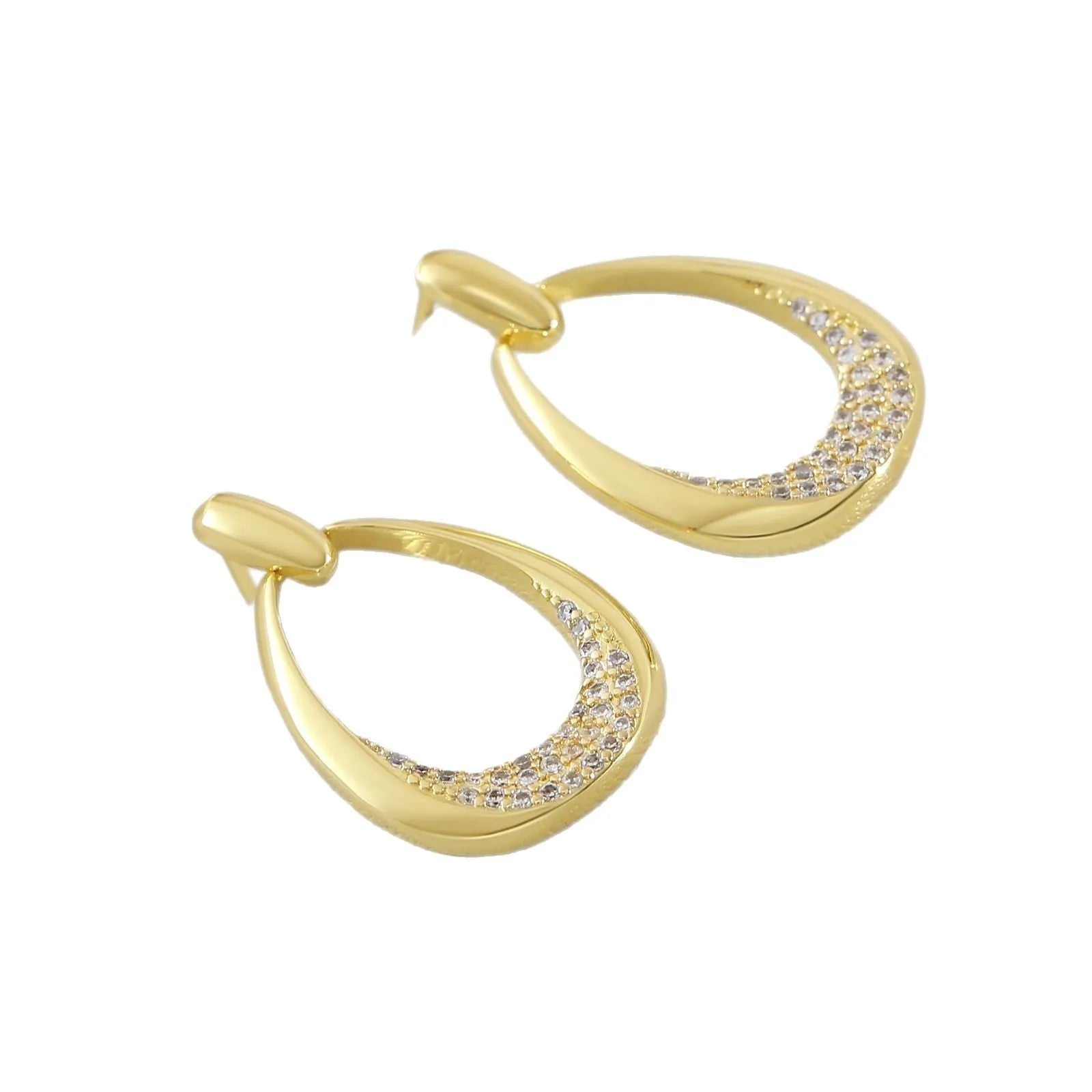 Women's yellow gold geometric drop earrings with 2.6cm length and round ring design elements
