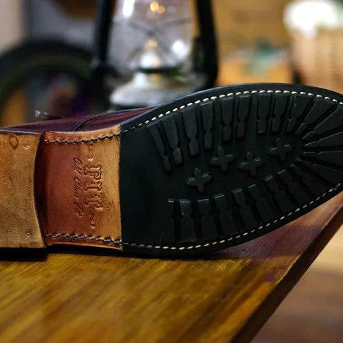 Men's three joint gentleman suit leather boots in black with tie wrap closure and medium tube height