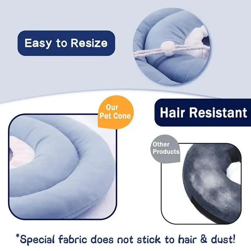 Blue adjustable Elizabethan recovery collar for a dog or cat on a white background.