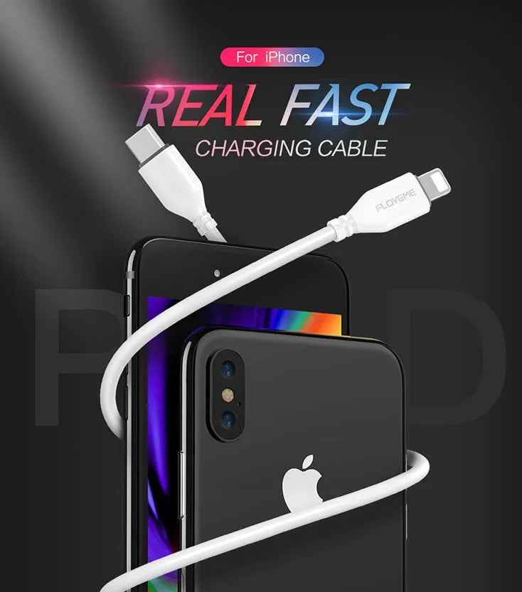 White braided USB-C to Lightning charging cable for iPhone shown at 1 metre length.