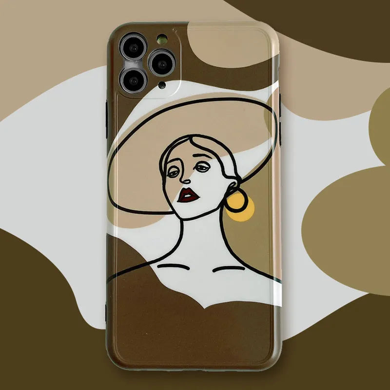 Orange yellow cartoon line painting soft gel protective case for Apple iPhone