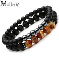 Mcllroy 2pc natural stone black mantra Buddha bracelet set for women and men