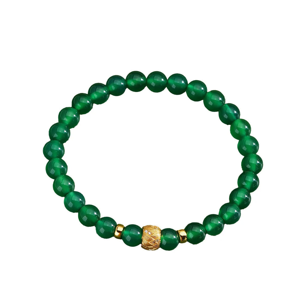 Natural green agate and S925 sterling silver bracelet with 6mm geometry beads and yellow gold finish