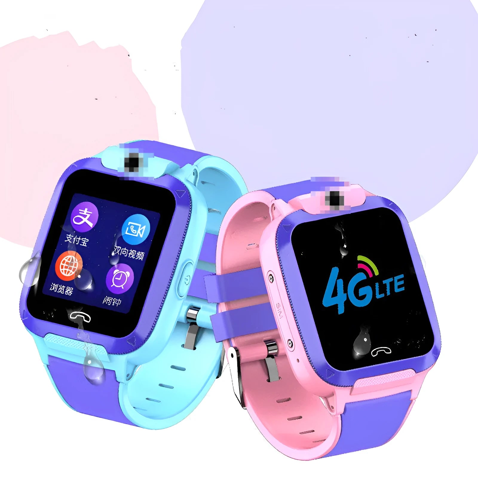 Blue children's GPS smartwatch with a 1.44-inch touchscreen on a silicone strap, showing video call interface.