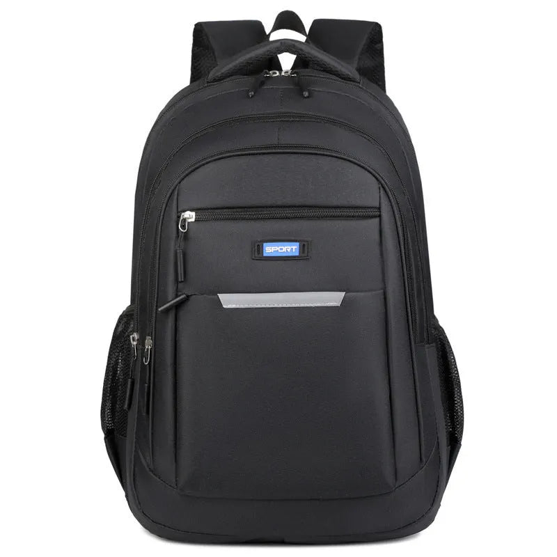 Casual men's Oxford cloth backpack in one of four colours: grey, black, green, or blue.
