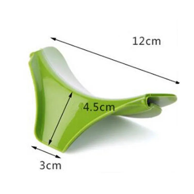 Green silicone kitchen funnel with clip-on design for round pots