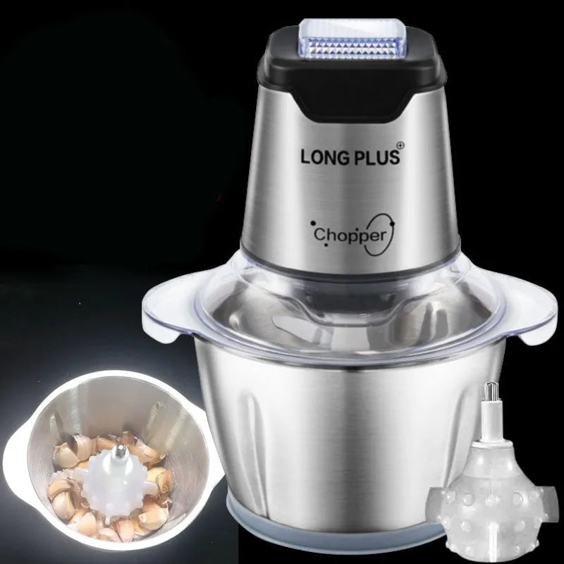 Electric garlic peeler and LONG PLUS meat grinder kitchen appliance on a countertop