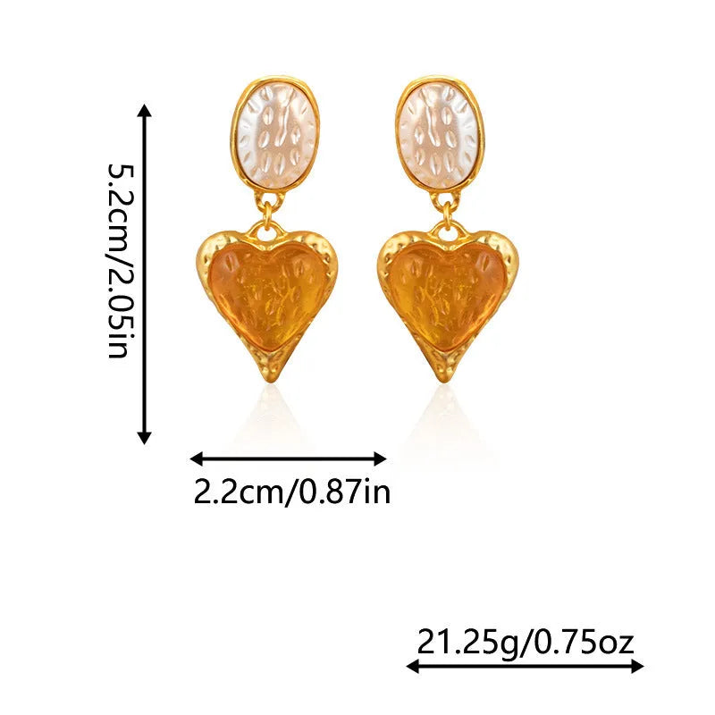 Oval love heart stud earrings with silver needle pleating in four colour options