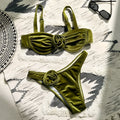 Women's green 3D floral pattern swimsuit with briefs cut for swimming and fitness
