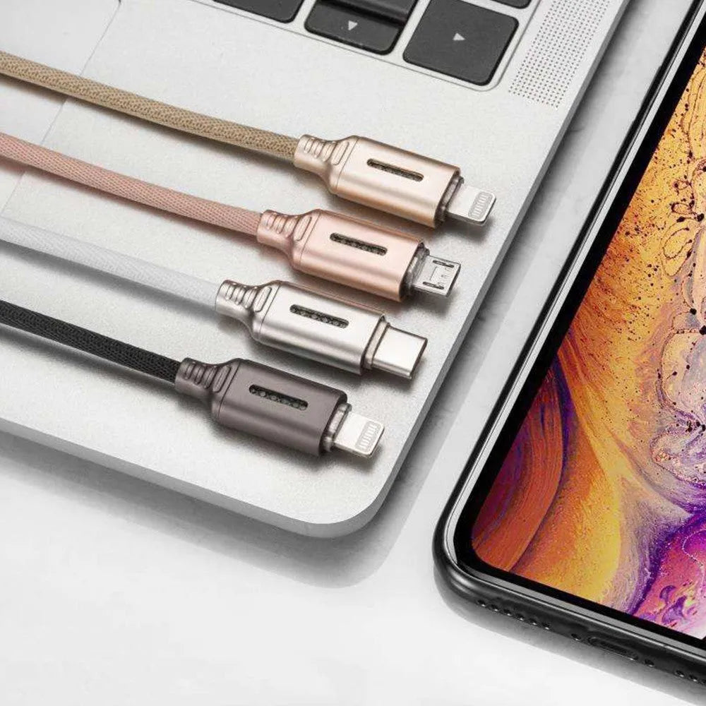 Fabric braided fast charging cable 1 metre long in various colours