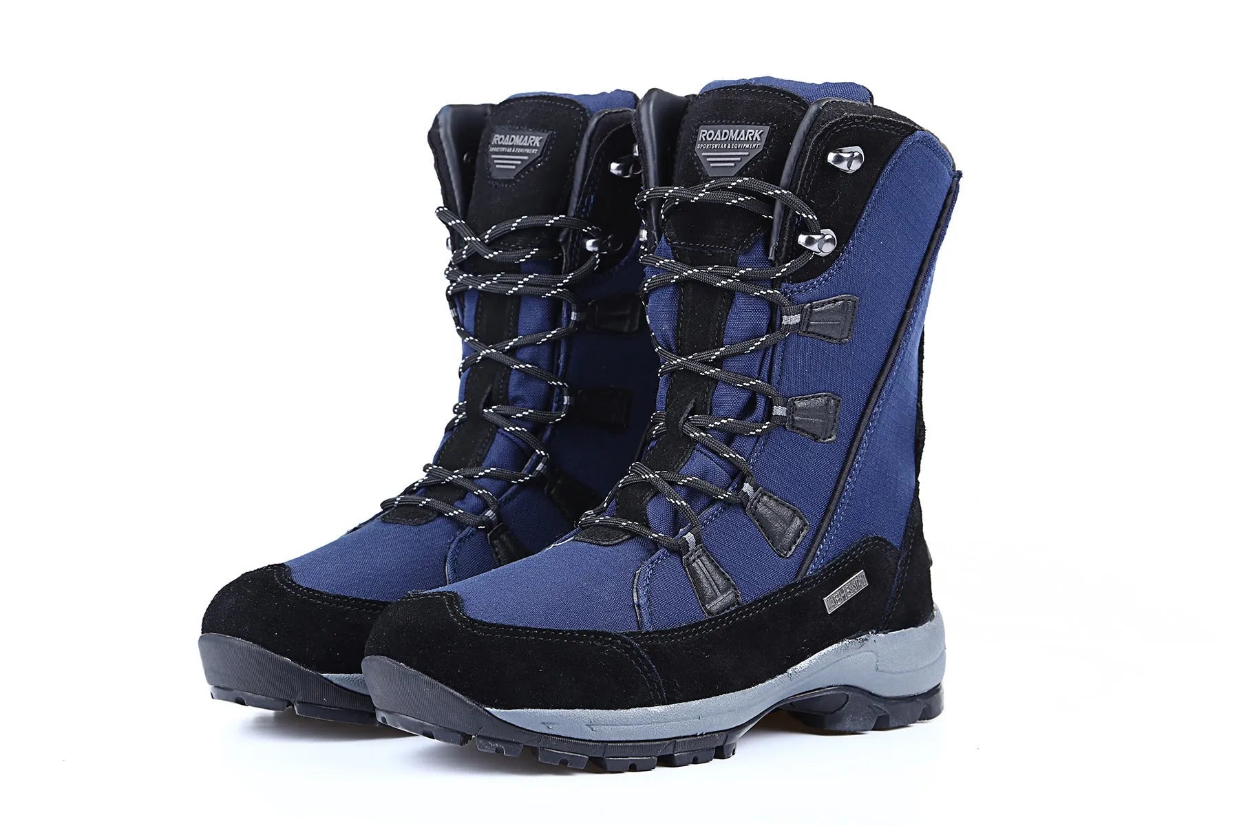 Women's black waterproof thermal snow boots with genuine leather uppers and rubber soles