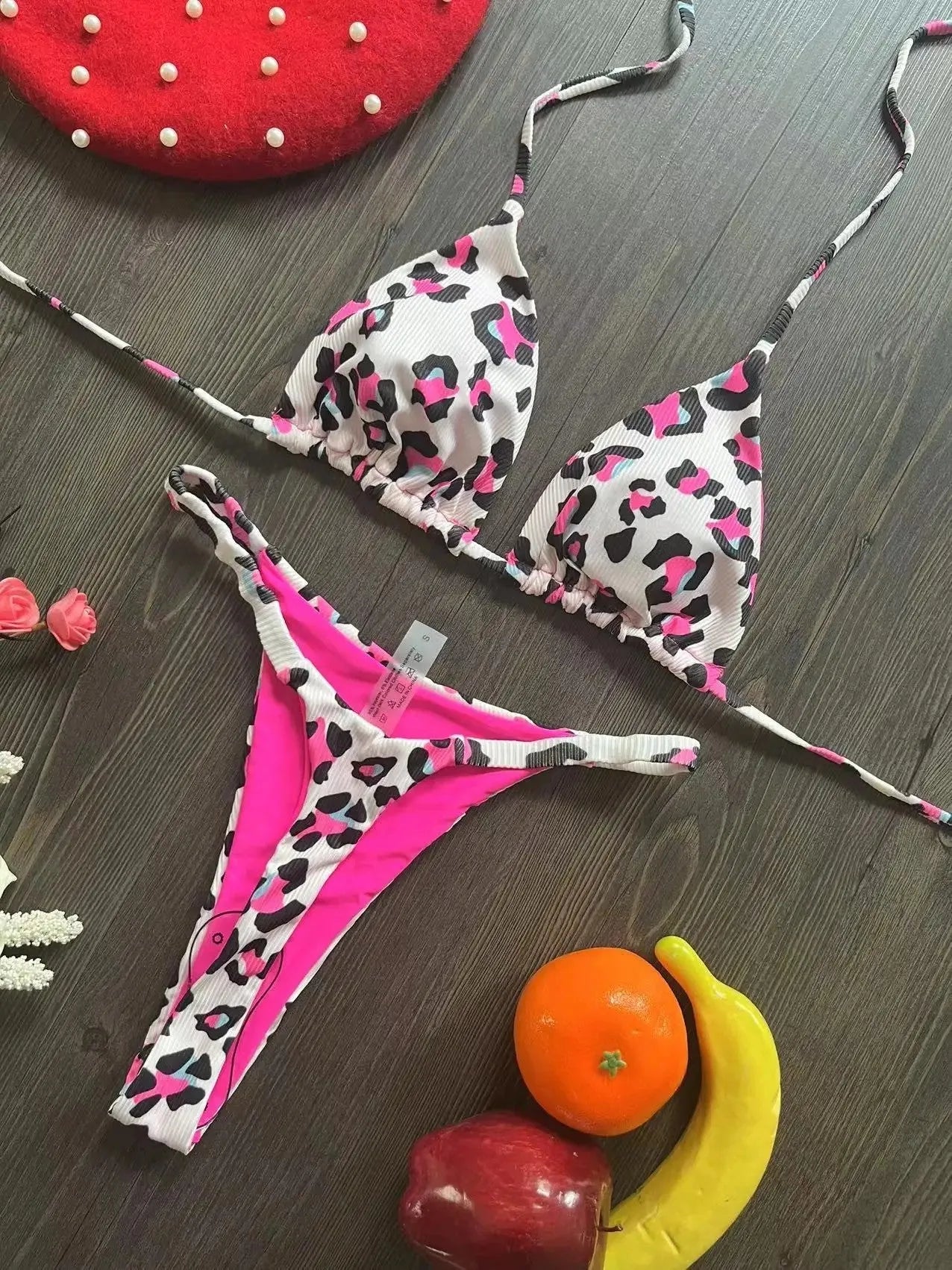 Women's printed bikini swimsuit with cotton lining in briefs style design