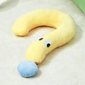 Blue rectangular dog pillow measuring 62 by 39 centimetres on a wooden floor.