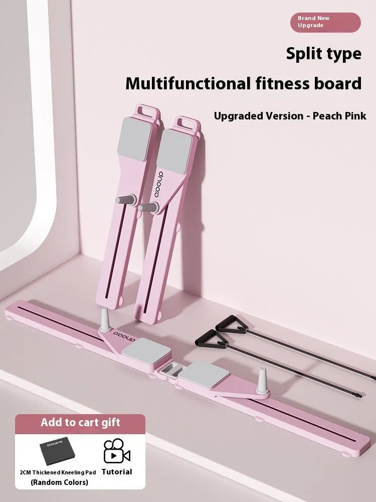 Pink and purple multifunctional split skiing machine trainer, 85 cm long, for home fitness workouts.