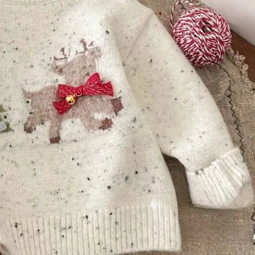 Apricot knitted western style children's sweater for girls with long sleeves, suitable for heights 80-130cm