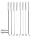 Set of thin stainless steel cleaning brushes with nylon bristles for cleaning drinking straws and bottles.