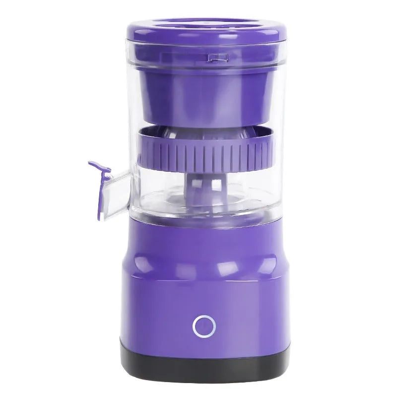 Purple USB rechargeable electric citrus juicer with cone-shaped pulp filter