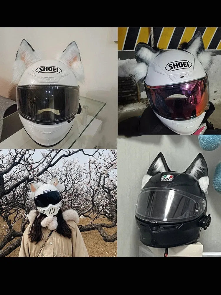 Colourful ABS plastic cat ears and matching tail helmet ornament set for motorcycle