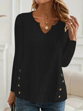 Casual button-front knitted sweater in solid colour with regular sleeves