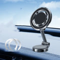 Car dashboard mobile phone holder with adhesive magnetic fixation and 360-degree rotation bracket
